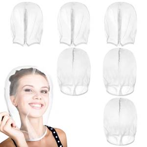 lot 2456 image: Loopeer 6 Pcs Makeup Protector Hood, Washable Light Airy Nylon Chiffon Face Cover, Protects Hair and Make up While Getting Dressed Zipper Closure Reusable Cosmetic Mask for Women Beauty Wedding(White)