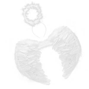 lot 2461 image: Angel Wings and Halo Headband For Kids Costumes, Feather Dress up Fancy Cosplay Party For Girls Women Adults (White, Small 17.7 X 13.8)