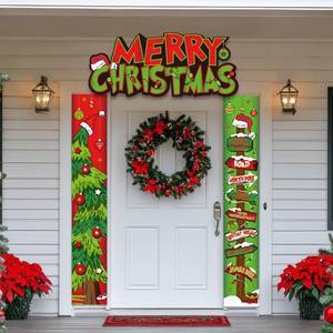 lot 2462 image: Cinrobiye 3 Pcs Christmas Door Decorations Merry Christmas Porch Photography Backdrop Xmas Front Door Decor Hanging Banner Winter Holiday Garage Door Cover for Classroom Home Party Favor Supplies (Green)