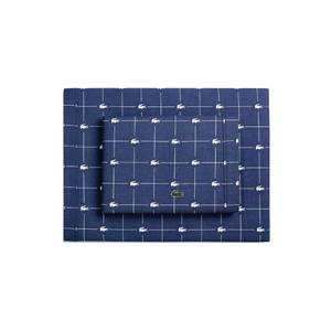 lot 2830 image: Lacoste Slice 100% Cotton Percale 4-Piece Sheet Set Cool, Crisp, Matte, and Durable, Oeko-Tex Certified Print, Vintage Indigo, Full