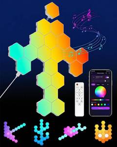 lot 2832 image: Kangtaixin Hexagon LED Lights 20 Pack - RGB Wall Panels with Music Sync, Smart App & Remote Control, DIY Modular Hex Light for Gaming Room, Bedroom, Living Room, Wall Decor