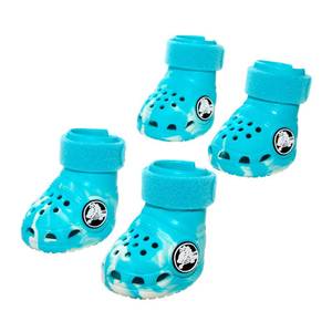 lot 2833 image: BarkBox Aqua Crocs Dog Shoes Set of 4 Glow-in-The-Dark Dog Booties with EVA Foam, Adjustable Strap &amp Non-Slip Sole Comfortable Paw Protection for Medium Breeds (26-50 lbs)