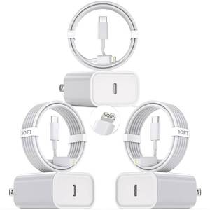 lot 2840 image: 10Foot Fast iPhone Charging Cable,3-Pack Super Fast i Phone Charger USB C Charging Block Wall Charger PD Adapter with 10FT Type C to Lightning Cable Cord for iPhone 14131211ProMaxXS MaxXSXR8SE