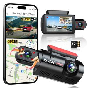 lot 2849 image: Juscar 2.5K1080P Dual Dash Cam Front and Inside, WiFi & GPS Dash Camera for Cars with 32G Card, IR Night Vision, 3 IPS Screen, Inside Car Camera for Taxi Driver, Support 256GB Max, App Control
