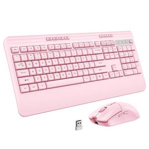 lot 2851 image: KOPJIPPOM Wireless Keyboard and Mouse Set with Quiet Keys, 2.4G Full Size Ergonomic Keyboard with Wrist Rest, Protective Covers, Soft Touch Silent Design for Windows, Computer, PC and Laptop