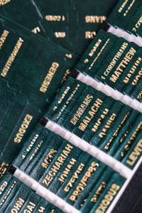 lot 2855 image: UPAFEXXI-Leather Bible Tabs, Bible Tabs for Women and Men(Gold Foil Lettering) Large Print Stickers, Easy to Read and Apply, 80 Chapters Labels for Easy Navigation(Dark Green)