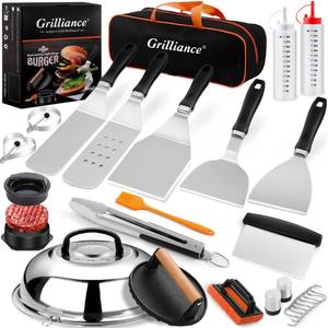 lot 2864 image: Grilliance 27pcs Griddle Accessories Kit for Blackstone, Professional Hibachi Flat Top Grill Tools, Enlarged Spatula Gift Set with Basting Cover Burger Press Patty Maker for Outdoor BBQ Teppanyaki