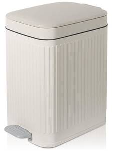 lot 2871 image: rejomiik Small Bathroom Trash Can with Lid Slim Soft Close Garbage Can Step Wastebasket Container Trash Bin for Office Bedroom Kitchen Living Room (1.9 Gallon Cream)