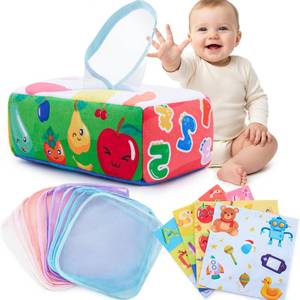 lot 2878 image: Baby Tissue Box Toy Montessori Baby Toys for Infant 0 1 2 3 4 5 6 7 8 9 Months Sensory and Crinkle Tissue Box Toy for Boys&Girls Toddler Early Learning Gifts