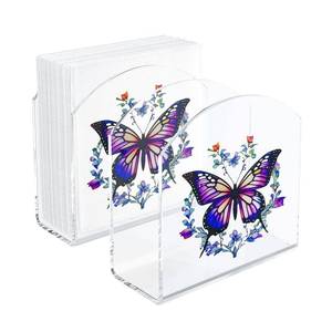 lot 2881 image: Butterfly Decor Napkin Holder for Table, 2 Pack 5x5 Spring Paper Holder for Kitchen, Party, Dining Restaurant, Bar Summer Rustic Cocktail Paper Napkin Dispenser for Table Decoration Gift