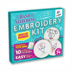 lot 2894 image: CraftLab Embroidery Sewing Kit for Beginners, Kids Craft Kit Gift for Girls Boys Ages 8-12, 10 Projects, Embroidery Hoops, Fabric, Patterns, Floss, Needles, Needlepoint Cross Stitching Supplies