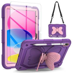 lot 2895 image: VOFUOE for iPad 10th Generation Case for Kids Girls 2022 10.9 Inch for iPad A16 Case 11th Generation 2025 Shoulder Strap Butterfly Wings Stand Pencil Holder Rugged Cover-Purple