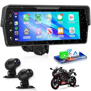 Motorcycle Front+Rear Dash Cam,6.86 inch IPS 1280x480P Touch Screen,1080P Motorcycle Camera DVR,Wireless Carplay&amp;Android Auto,GPS,IP67 Waterproof,120°Wide,Bluetooth5.0,TF,PhoneLink for Motorbike