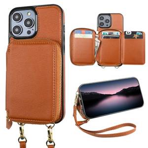 lot 2909 image: Bocasal RFID Blocking Wallet Case for iPhone 14 Pro Max, Adjustable Crossbody Zipper Purse Case Card Holder with Kickstand Detachable Wrist Strap, PU Leather Flip Folio Case 6.7 Inch 5G (Brown)