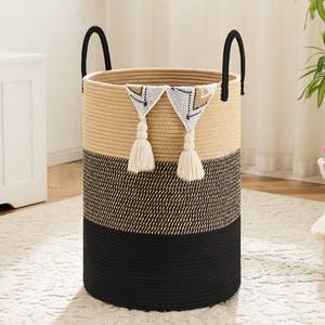 lot 2918 image: Artfeel Laundry Basket,Woven Cotton Rope Laundry Hamper,40L for Decorative Storage of Dirty Clothes,Toys and Blankets in Bathroom,Bedroom and Living Room