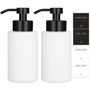 lot 2923 image: Foaming Soap Dispenser Set, 12 Oz Glass Hand Soap Dispenser with 304 Rust Proof Stainless Steel Pump, Waterproof Labels, for Bathroom Decor Kitchen College Dorm, White Black Pump 2 Pack