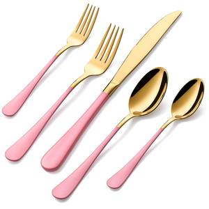 lot 2930 image: DINYWOW 20-Pieces Gold and Pink Silverware Sets for 4,Pink Handle Stainless Steel Cutlery Set, Include Forks Spoons and Knives Set, Dishwasher Safe Utensil Sets for Home Restaurant