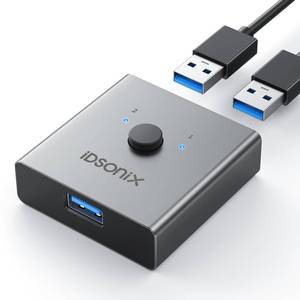 lot 2938 image: iDsonix USB 3.0 Switch Aluminum, Bi-Directional USB Switcher 1 in 2 Out (2 in 1 Out), Share 1 Device Between 2 Computers for Printer Mouse Keyboard, USB Sharing Switch Support CarPlay,Android Auto