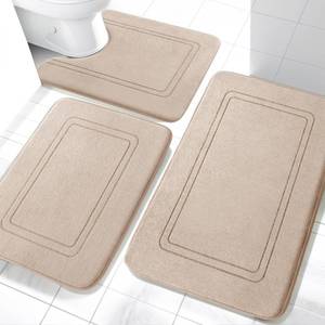 lot 2950 image: YIHOUSE Memory Foam Bath Mat Set, Bathroom Rugs Sets 3 Pieces, Non Slip Bath Mats for Bathroom, Super Soft and Water Absorbent Bath Rug Set, Machine Washable U Shape Toilet Rug,Beige
