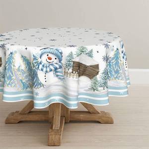 lot 2955 image: Horaldaily Christmas Tablecloth 70x70 Inch Round, Blue Snowman Pine Snow Washable Table Cover for Party Picnic Dinner Decor