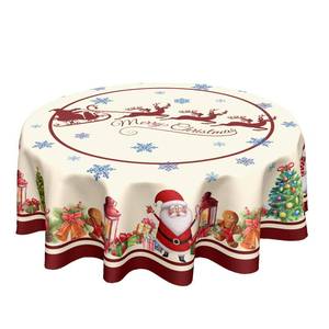 lot 2978 image: Kawani Christmas Tablecloth Round 70 Inch Xmas Theme Santa Claus Tree Snowman Table Cloth Winter Holiday Polyester Table Cover for Kitchen Party Indoor Outdoor Home Decor