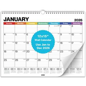 lot 2979 image: Dunwell 12x15 Wall Calendar 2026 (Colorful), Use Jan to Dec 2026, Large Lined 12 x 15 Monthly Calendar, Professional Styling for Home or Office, Premium Paper