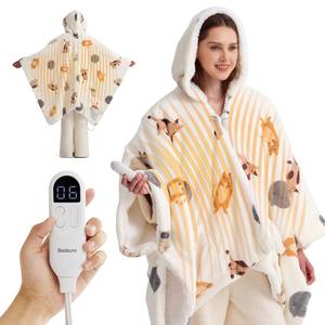 lot 2980 image: Bedsure Heated Blanket Wearable Shawl - Electric Wrap Poncho Blanket Hoodie for Adult, Winter Gifts for Mom Women Girlfriend, Warm Sherpa Heating Throw, Auto Shut Off, 55x64 inches, Printed Cat