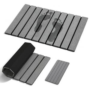 lot 2989 image: Foldable Stone Bath Mat for Bathroom with Absorbing Tray, 2-Piece Set Includes 24x16 Inch Quick Drying Diatomaceous Earth Bath Mat & 8x4 Inch Non-Slip Stone Tray for Sink, Space Saving Easy to Clean