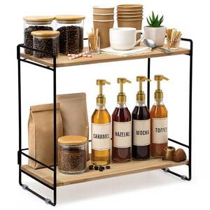 lot 2994 image: LIBKEN Wooden Coffee Bar Rack 2-Tier Countertop Organizer with Detachable Back Rails Minimal Scandinavian Design Storage Shelf for Kitchen, Office, Coffee Station, Bar &amp Bathroom