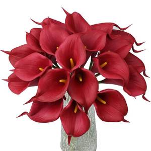 lot 3002 image: Jdsour Artificial Calla Lily Bridal Wedding Bouquet PU Latex Real Touch Flowers for Home Kitchen & Wedding Decorations-Burgundy