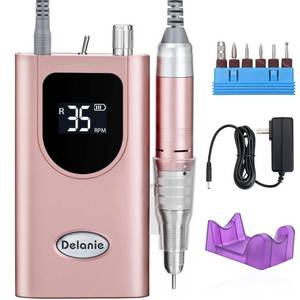 lot 3003 image: Delanie Professional Nail Drill High Torque 35000 RPM Rechargeable Portable Electric Nail File Filer for Acrylic Gel with Cuticle Bits, Salon Manicure Tool, Rose Gold