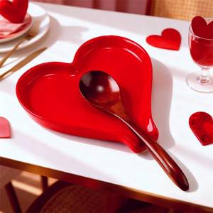 lot 3008 image: Remerry Valentines Heart Cute Spoon Rest for Kitchen Counter, 6 Inch Ceramic Utensil Tray for Stove Top, Coffee Teaspoon Holder & Organizer for Coffee Station & Bar, Teaspoon Holder(Red)