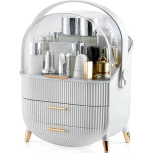 lot 3011 image: CANITORON Makeup Organizer,Skincare Organizer with 2 Drawers and Transparent Cover,Cosmetic Display Case for Vanity Organizer and Bathroom Countertop Storage.(White)