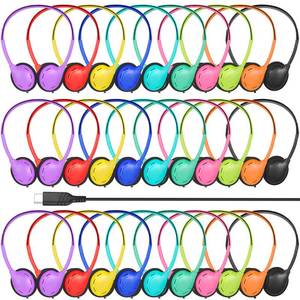 lot 3013 image: OSSZIT USB C Headphones Bulk 30 Pack for Classroom School Kids,USB Type C Headphones Class Set Compatible with Pad SmartphonesFor Boys Girls Students Travel Mixed Colors
