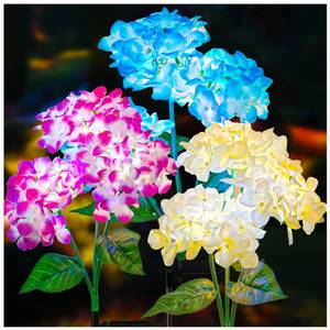 lot 3015 image: TONULAX Solar Garden Lights - 3 Pack Upgraded Version Outdoor Lights, Colorful Hydrangea Flower Light for Yard Decor, Garden Decoration, Two Lightning Modes & Enlarged Solar Panel