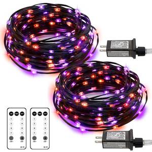 lot 3032 image: 2 Pack Halloween Fairy Lights Plug in, 33Ft 100 LED Micro Starry String Lights with Remote Timer 8 Modes, IP68 Full Waterproof Twinkle Lights for Indoor Halloween Decor (Orange Purple)