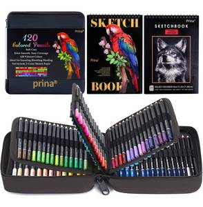 lot 3038 image: PRINA Art Supplies 120 Colors Colored Pencils Set for Adults Coloring Books with Sketchbook, Professional Vibrant Artists Coloring Pencils for Drawing Sketching Blending Shading, Soft Core Oil Based