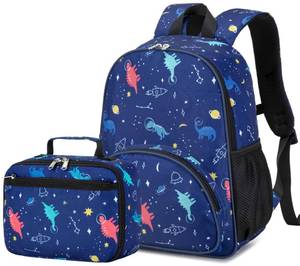 lot 3041 image: BTOOP Backpack for Kids Boys Girls Preschool Kindergarten Bookbag Set with Lunch Box Toddler School Bag (Dinosaurs-Spaceship)