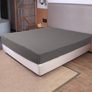 lot 3042 image: Twin Size Fitted Sheet Only - 4-Way Stretch Jersey Knit, T-Shirt Feeling & Ultra Soft, Wrinkle Free, Non-Slip & Snug Fit for Mattress (Deep 5-16) - Gray & Black, Twin