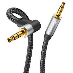 lot 3052 image: Nanxudyj AUX Cord 6ft,3.5mm Stereo Audio Cable 90 Degree Nylon Braided 3.5mm Male to Male Stereo Aux Cables Right Angle TRS Cable Portable Compatible for Headphone, car,Tablets, Speakers