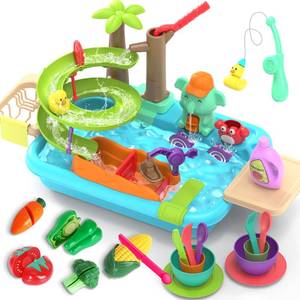 lot 3070 image: 4-in-1 Play Kitchen Sink Toy Set with Running Water, Cutting Food Toys, Montessori Educational Pretend Play for Girls & Boys Ages 3