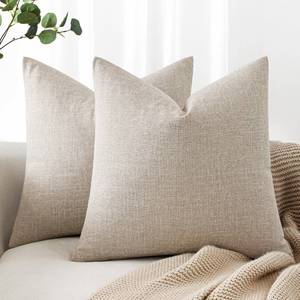 lot 3081 image: MIULEE Pack of 2 Decorative Linen Burlap Textured Pillow Covers Farmhouse Boho Accent Pillowcases Spring Home Decor for Couch Sofa Bedroom Living Room 18x18 Inch Taupe