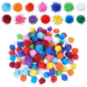 lot 3092 image: Jeffdad 100 Pcs Glitter Pom Pom Balls 1 inch, Assorted Sparkle Glitter Pom Poms Balls for Arts Craft Soft and Fluffy Craft Pompoms for Crafts DIY Decorations Multicolored