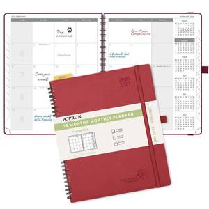 lot 3102 image: POPRUN Monthly Planner 2026-2027 (Large 8.5 x 10.5) 18 Months Calendar Book(Jan 2026 - Jun 2027) - 4 Pages per Month with Expense & Notes, Stair-like tabs, Leather Cover, Sunday Start - Burgundy