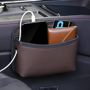 lot 3124 image: JEYODA Car Seat Side Storage Pocket, Small Organizer,PU Leather Multifunctional Console Side Organizer Bag for Phone, keys, sunglass,wallet,ect (Brown)
