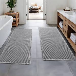 lot 3131 image: MIULEE Set of 2 Waffle Bathroom Runner Rugs, Boho Bath Rugs Non Slip Washable, Super Absorbent Runner Bath Mats, Rubber Backed, Ideal for Hallway Laundry Room, Light Grey, 2x6(24x72 Inch)