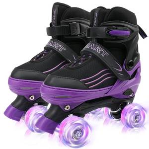 lot 3135 image: HXWY Kids Roller Skates for Boys Girls Child, Adjustable 4 Sizes Roller Skates for Adult and Youth with Light Up Wheels, Black Purple Patines para ninas for Outdoor Indoor Sports (Large - Youth (4-7)