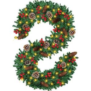 lot 3145 image: Mduvoz Christmas Garland, 12FT Prelit Christmas Garland with 100 LED Lights, Greenery Xmas Garland with 20 Pine Cones 90 Red Berry Christmas Decoration for Indoor Outdoor Home Mantel Fireplace