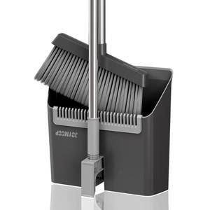 lot 3147 image: JOYMOOP Black Broom and Dustpan Set, Upright Angle Design with Built-in Comb Teeth for Home, Office, Hardwood Floors, Pet Hair