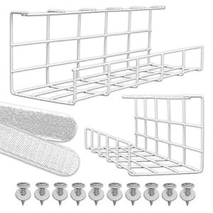 lot 3148 image: Under Desk Cable Management Tray - Under Desk Cable Organizer for Wire Management. Super Sturdy Desk Cable Tray. Perfect Standing Desk Cable Management Rack (White Wire Tray - Set of 2X 16) (B07ZJ5GCN4)